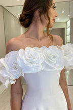 Designer A-Line Satin Off-The-Shoulder Sleeveless  Wedding Dresses With Split