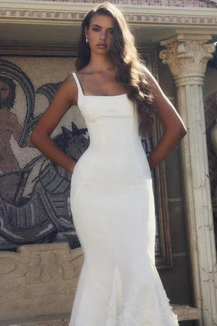 Designer langes Meerjungfrauen-Brautkleid aus Satin mit Spaghettiträgern