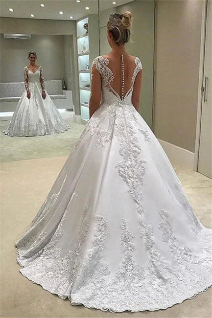 Designer-Brautkleider mit Ärmeln | A-Linien-Brautkleid aus Spitze