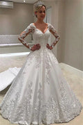 Designer-Brautkleider mit Ärmeln | A-Linien-Brautkleid aus Spitze