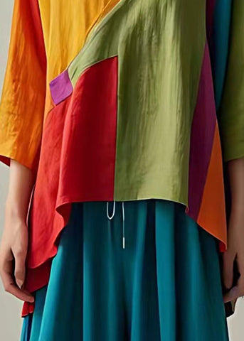 Brazalete de lino con diseño de patchwork asimétrico amarillo bohemio 