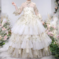 Vestido de primera comunión para niña, vestido de princesa con flores y malla abullonada. 