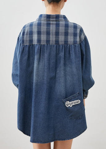 Abrigos vaqueros de cuadros escoceses de patchwork azules de gran tamaño hechos a mano para primavera 