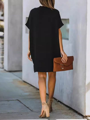High Waisted Loose Solid Color V-Neck Mini Dresses
