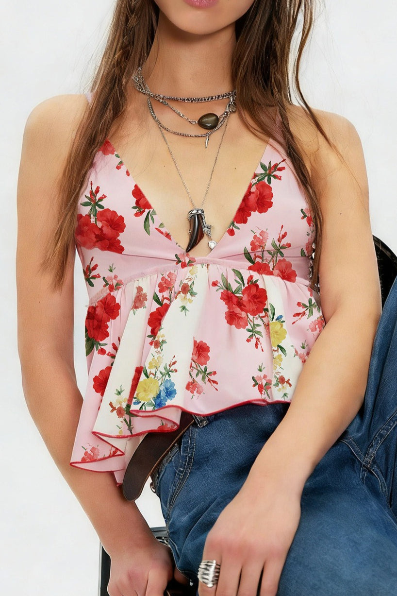 Vacation Floral Print Retro Cami Top
