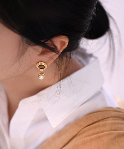 Elegant Gold Sterling Silver Overgild Pearl Tassel Drop Earrings