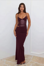 Mesh Patchwork Backless Slim Bodycon Maxi Dress