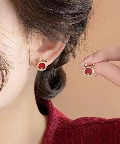 Pendientes vintage de plata de ley roja con circonitas doradas 