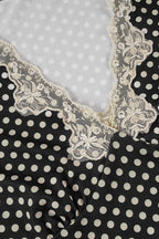 Deep V Neck Polka Dot Lace Blouse