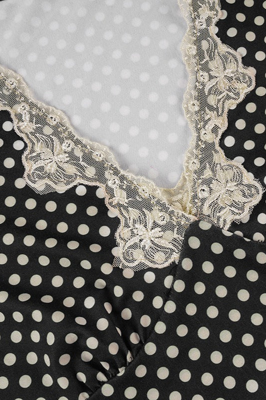 Deep V Neck Polka Dot Lace Blouse