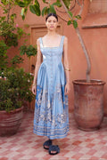 Artistic Print Linen Relaxed Fit Maxi Dress