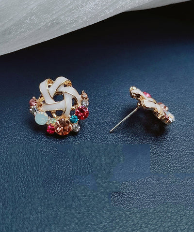 Fashion Rainbow Alloy Zircon Floral Stud Earrings