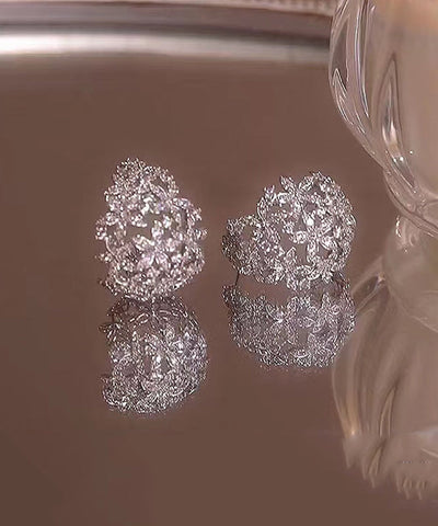 Pendientes de aro de plata de ley con circonitas ahuecadas y seda estilo bohemio 