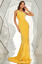 Meerjungfrauen-Abendkleid mit One-Shoulder-Schnitt, rosa, Pailletten