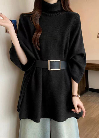 Eleganter senfgelber Rollkragenpullover, asymmetrisch, gemütlich, aus Baumwolle, Strickpullover, Frühling 