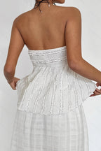 Solid Ruffle Texture Tube Blouse