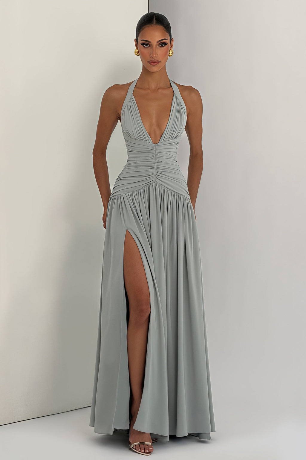 Elegant Halter Neck Slit Backless Maxi Dress