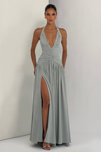 Elegant Halter Neck Slit Backless Maxi Dress
