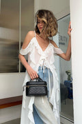 Tie V Neck A Line Ruffle Chiffon Cami Top