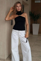 Minimalist Solid Metal Sexy Slim Halter Top