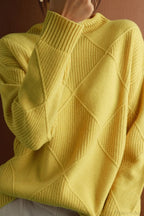 Diamond Pattern Turtleneck Loose Long-Sleeve Sweater