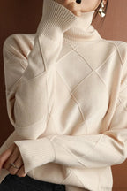 Diamond Pattern Turtleneck Loose Long-Sleeve Sweater