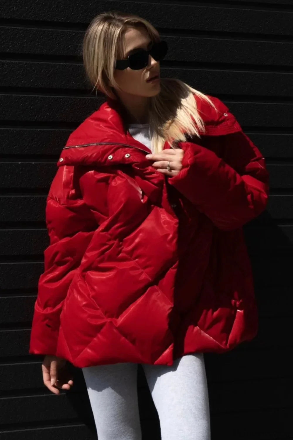 Diamond Quilted Matte Shiny Oversized Wide Lapel Coat