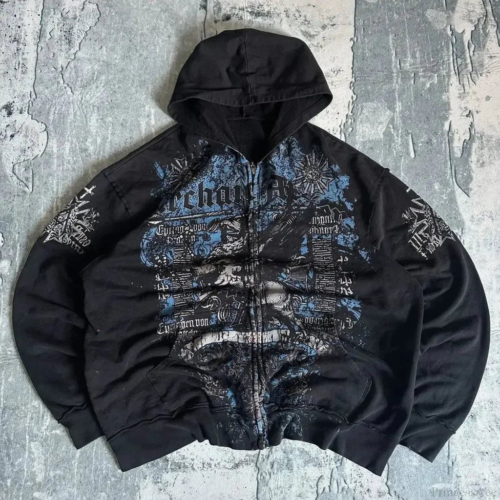 Distress Medieval Vintage Zip Hoodie
