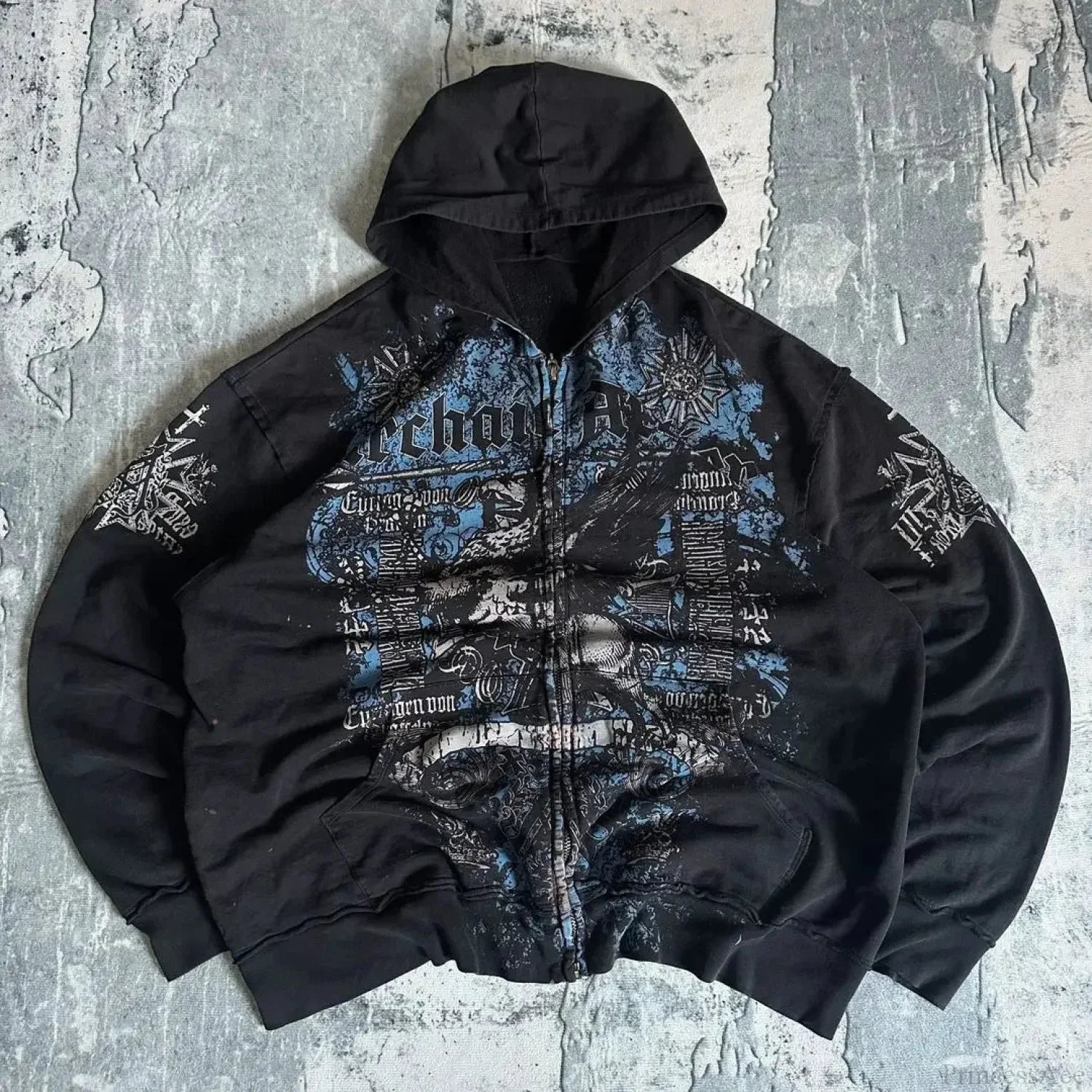 Distress Medieval Vintage Zip Hoodie