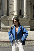 Distressed Lapel Denim Chic Jacket