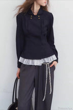 Double-breasted Denim Pleated Slim Jacket