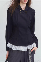 Double-breasted Denim Pleated Slim Jacket