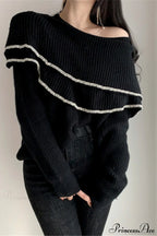 Double Ruffled Off-Shoulder French Vintage Knit Top