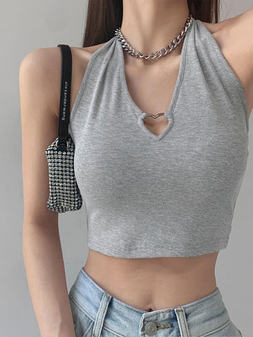 Frauen V Neck Hearted Aushöhlen Halter Camis Tank Tops 2024 Sommer Mode Schlank Cropped Lace Up Leibchen 