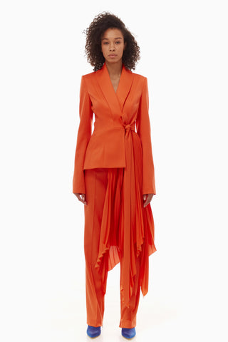 Solid Long Sleeve Pleated Blazer