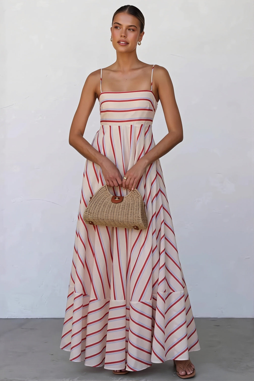Striped High Waist Swing Cami Boho Dress