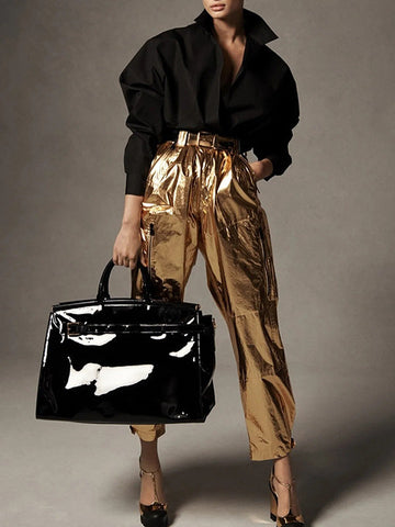 Long Sleeves Loose Solid Color Stand Collar Blouses&Shirts Tops