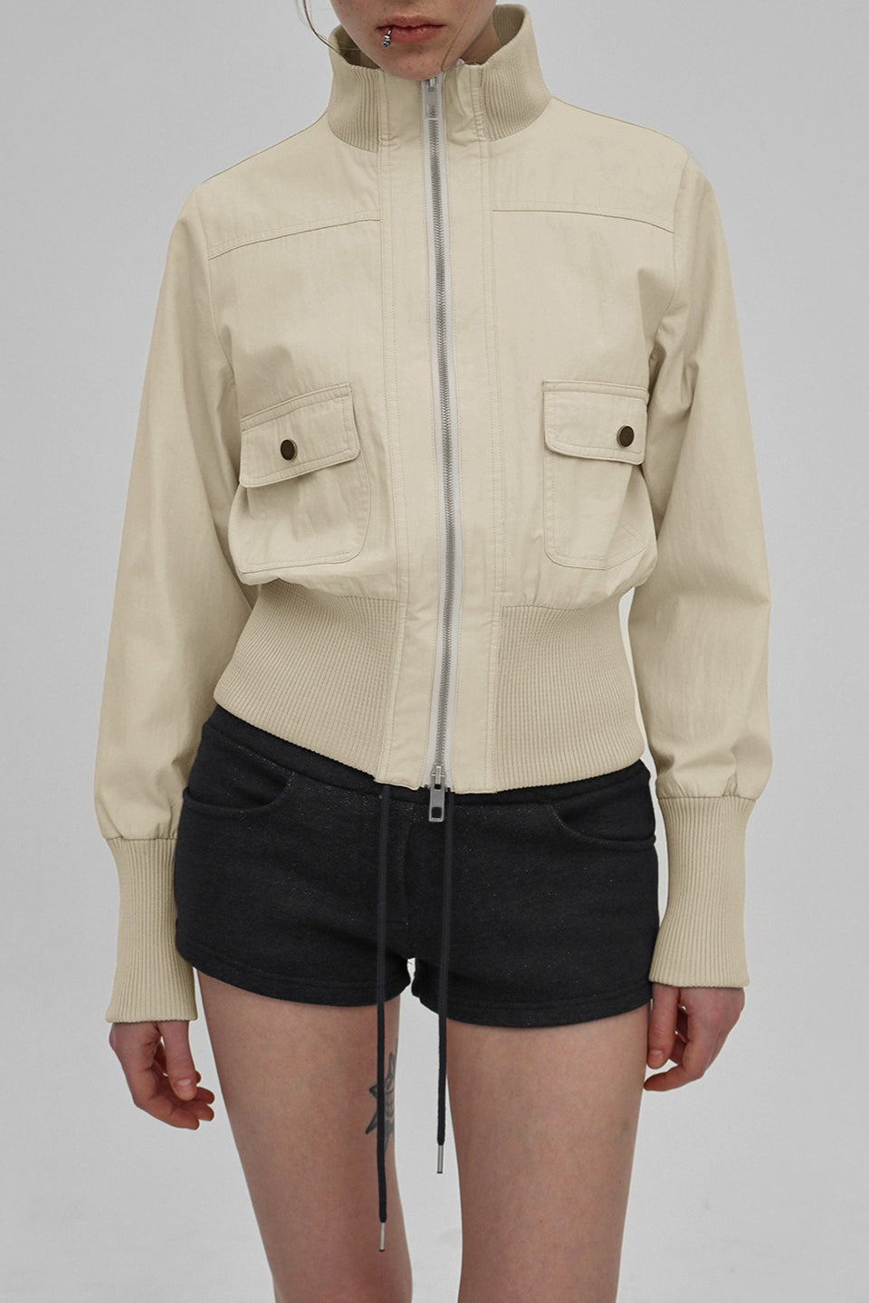 Utility Belted Stand Collar Jacket