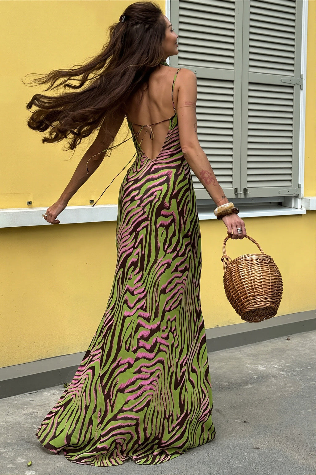 Sexy Satin Cami Backless Bodycon Maxi Dress