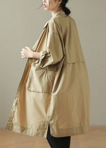 Mode Khaki Peter Pan Kragen Mid Trenchcoats Langarm 