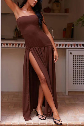 Eden Patchwork Halbtransparentes Chiffon-Maxikleid ohne Träger