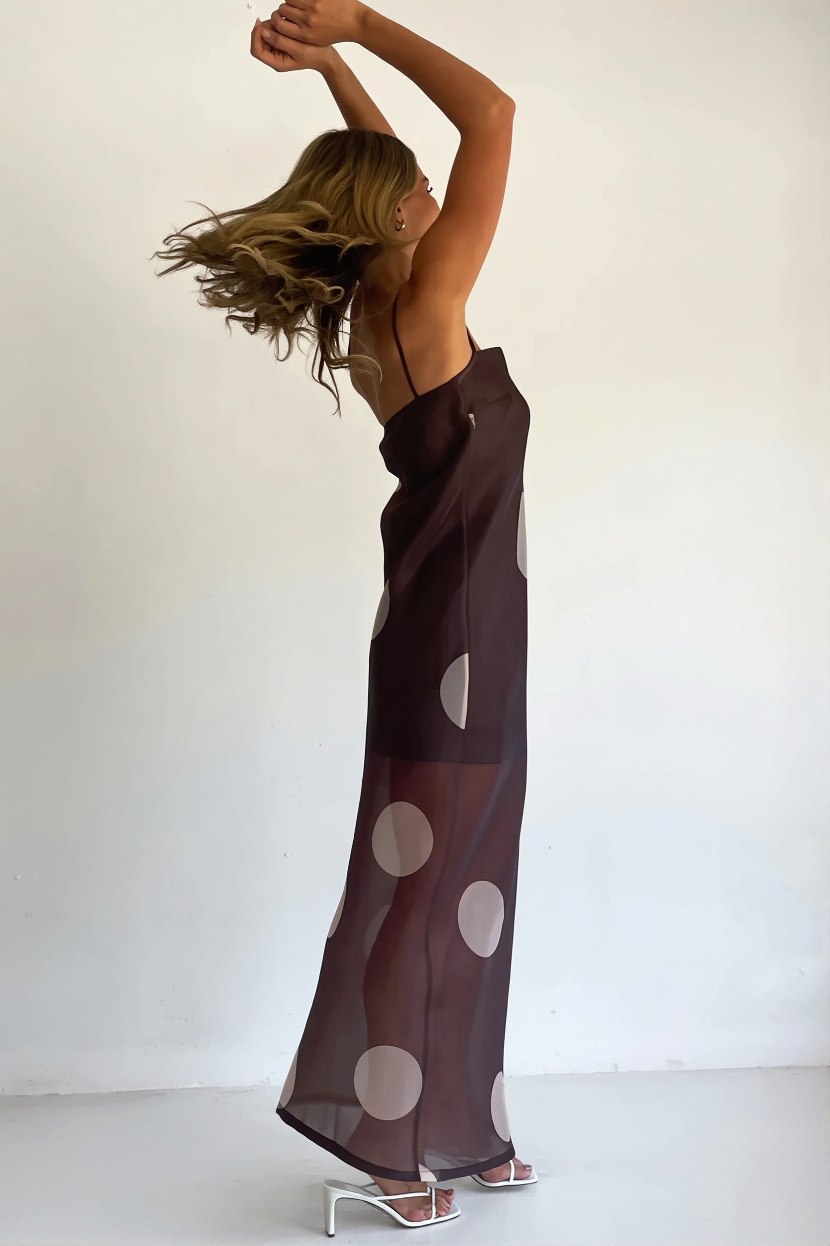 Elegant Polka Dot Strapless Sheer Slim Maxi Dress