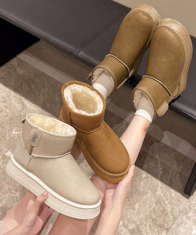 Lässige Kamelstiefel mit Plateausohle, Kunstleder, flauschiges Wollfutter 