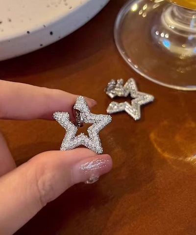 Art Silk Sterling Silver Zircon Star Stud Earrings