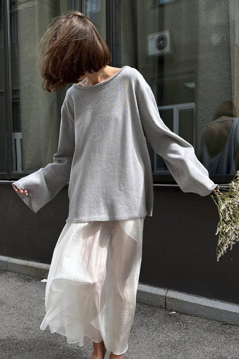 Cotton Pullover Open-Back Loose Sexy Knit Top