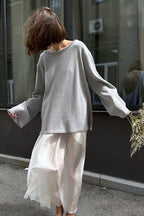 Cotton Pullover Open-Back Loose Sexy Knit Top