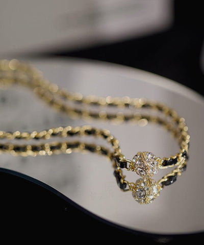 Moderne schwarze Halskette aus Sterlingsilber mit Zirkonia-Verzierung 