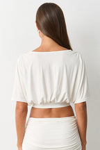 Deep V Ruched Batwing Cropped Blouse