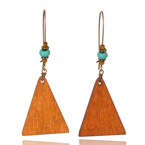 Pendientes vintage de madera con cuentas bohemias 