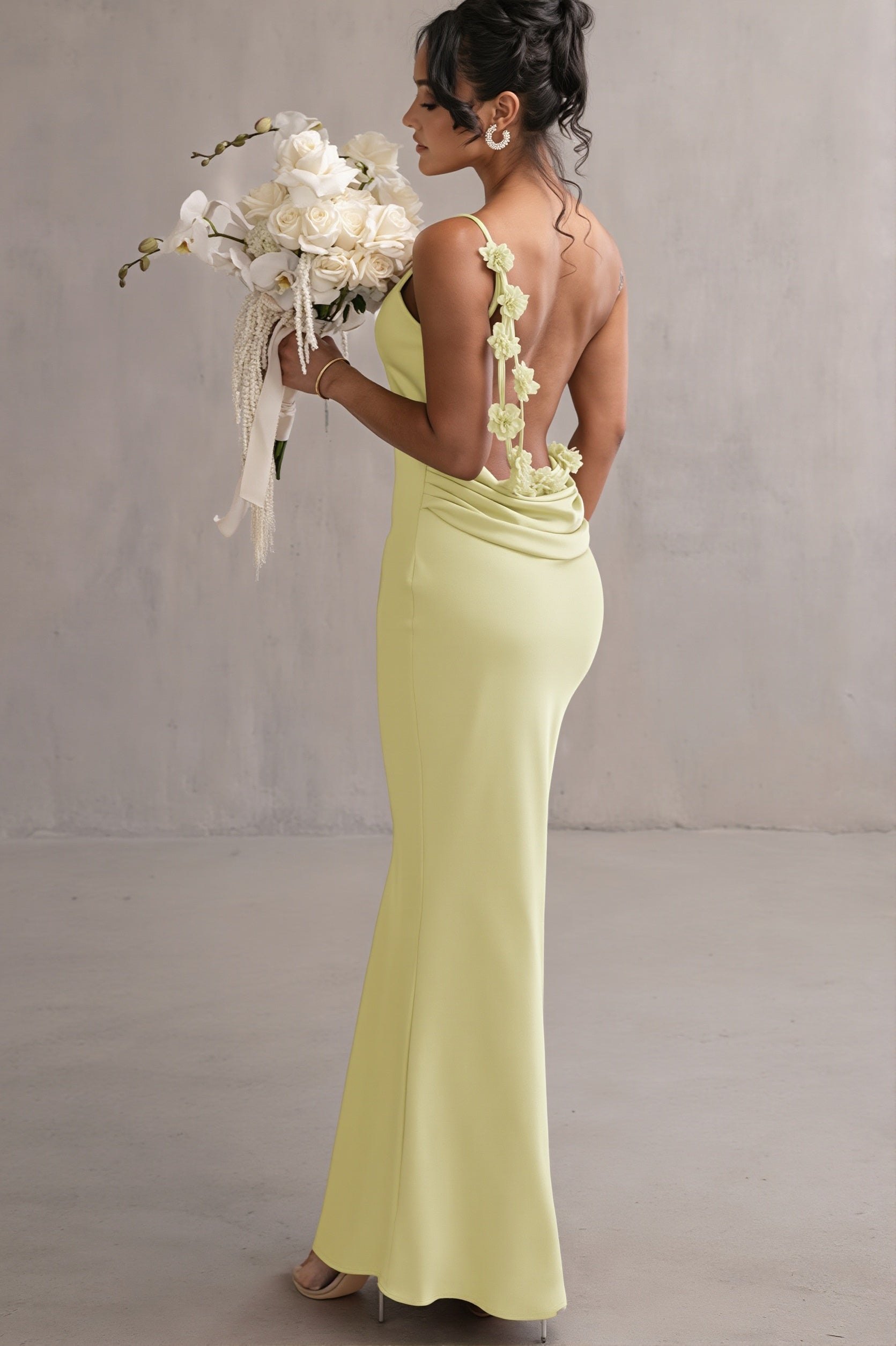 Sexy 3D Flower Cami Open Back Maxi Dress
